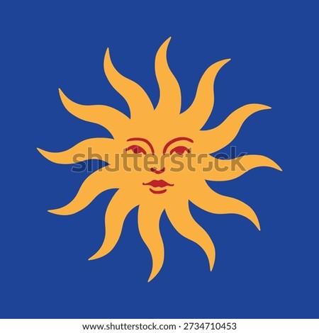 Abstract Sun Face Illustration with Vintage Celestial Style