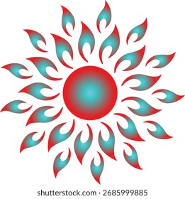 Abstract Sun Flame Vetor Design - Símbolo de padrão de fogo circular vermelho e azul