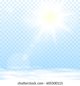 Abstract sun flare effect with clouds on light blue background. Vector eps10 illustration