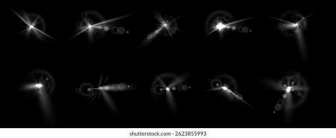 Projeção abstrata de clarão solar e lente com efeito de brilho e bokeh cintilante, explosão de luz isolada para luxo, show ou maquete de design futurista