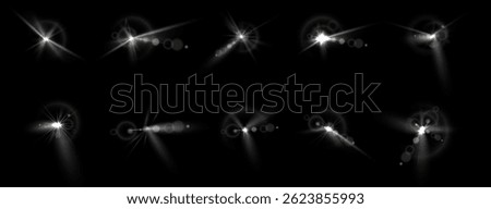 Abstract sun flare and lens projection with sparkling bokeh and glitter effect, isolated light burst for luxury, show, or futuristic design mockup