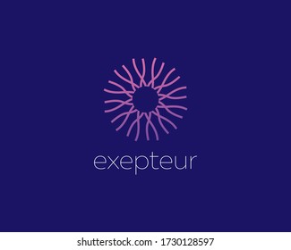 Abstract sun flower logo design template. Eye energy science tech icon vector logotype.