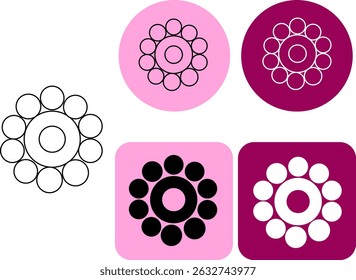 Abstract sun flower logo. Vector graphic line illustration. Black and white cosmetic makeup art. Perfect for cards, decorations, stickers, logo, menu, various designs.
