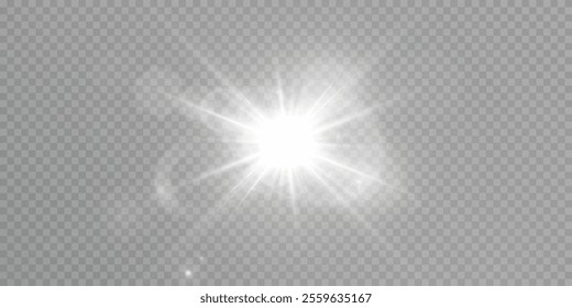 Abstract sun glare translucent rays glow with special glitter light effect. Bright movement of sun glare glow isolated on transparent background. Vector