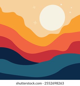Abstract Sun and Gradient Sky with Wavy Layers Illustration