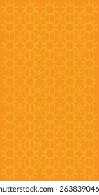 abstract sun graphic vector line art style yellow color with seamless repeat on vertical orange background