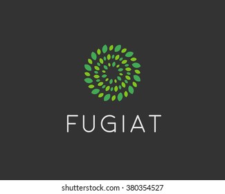 Abstract sun green cycle logo design template. Geometric leaf circle eco tech sign. Universal energy science vector icon