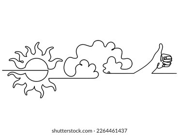 Abstract sun with hand as line drawing on white background. Vector