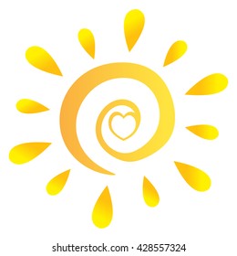 Abstract Sun With Heart In Gradient. Vector Illustration Isolated On White Background