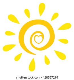 Abstract Sun With Heart Simple Design. Vector Illustration Isolated On White Background