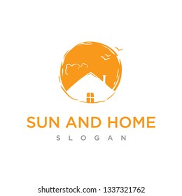 abstract sun and home logo design illustration