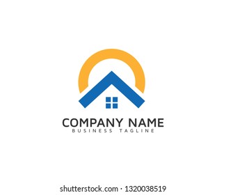 Abstract sun with  home logo template design