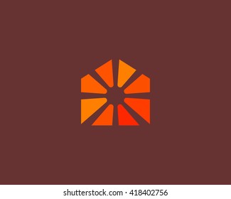Abstract Sun House Logo Design Template. Universal Energy Tech Home Smart Air Vector Icon