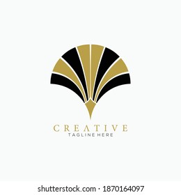 Abstract sun icon, golden and black crown circles in semicircle. design for modern premium business. Vector logo template