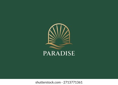 Abstractas luz del sol Ocean Wave Logo Elegante Paraíso de belleza Símbolo de signo