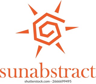 Abstractas logo solar con líneas circulares y radiantes rayos brillantes.