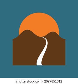 Diseño del logotipo del sol abstracto y arte de montaña