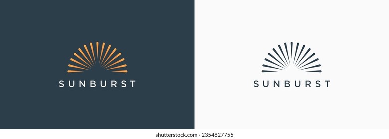 Abstract Sun Logo. Geometric Lines Half of Sunburst with Colors and Black White Style isolated on Dual Background. Flat Vector Logo Design Template Element for Nature and Vacation Logos.