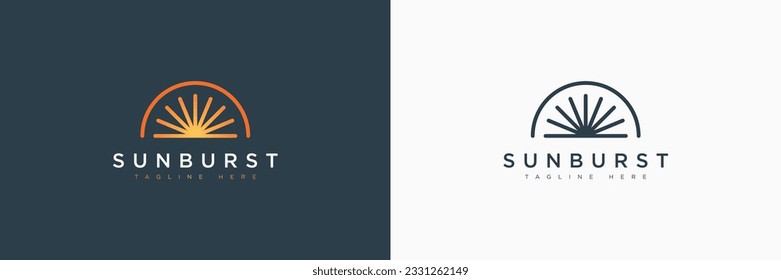 Abstract Sun Logo. Half of Sun Linear Style with Geometric Radial Rays of Sunburst isolated on Dual Background. Flat Vector Logo Design Template Element for Business and Nature Logos. 