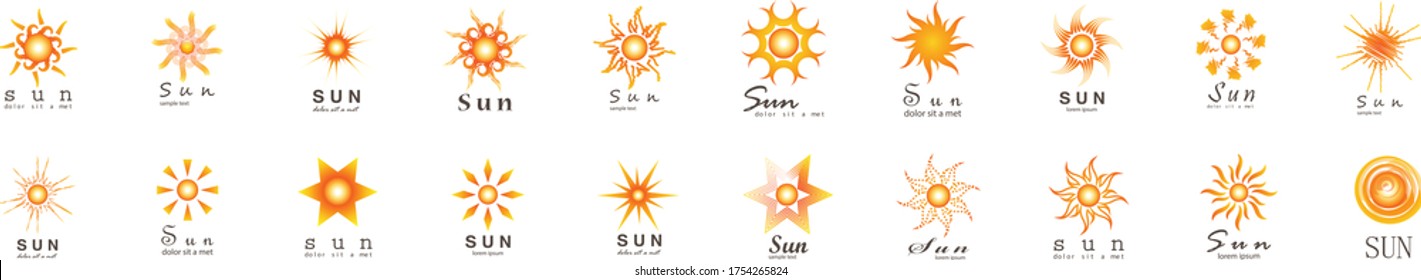 Abstract Sun Logo And Icon Set - Isolated On White Background, Vector Illustration. Abstract Sun Logo And Icons For Solar Energy Logo And Sunburst Icon Design. Abstract Sun, Vector Illustration