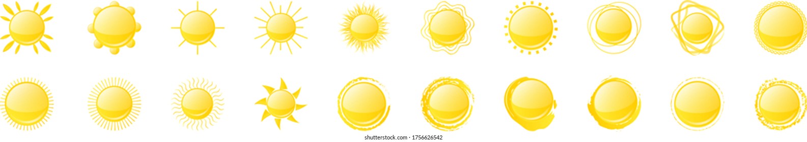 Resumen Del Logotipo Y Conjunto De Iconos Del Sol - Aislado En Fondo Blanco, Ilustración Vectorial. Resumen Del Logotipo Y Los Iconos De Sol Para El Logotipo De Energía Solar Y El Diseño Del Icono De Giro De Sol. Resumen de Sol, Ilustración vectorial