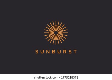 Abstract Sun Logo Line. Vintage Circular Sun Icon with Geometric Radial Rays of Sunburst isolated on Black Background. Usable for Business and Nature Logos. Flat Vector Logo Design Template Element.