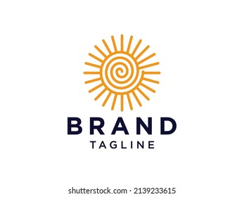 Abstract Sun Logo Line. Vintage Circular Sun Icon with Geometric Radial Rays of Sunburst isolated on White Background. Usable for Business and Nature Logos. Flat Vector Logo Design Template Element.