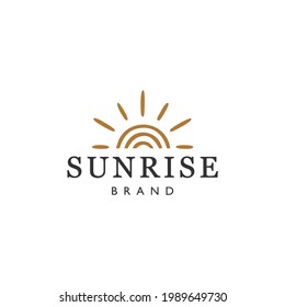 abstract sun logo, sunset sunrise with beach ocean sea water logo icon vector in trendy line linear, 