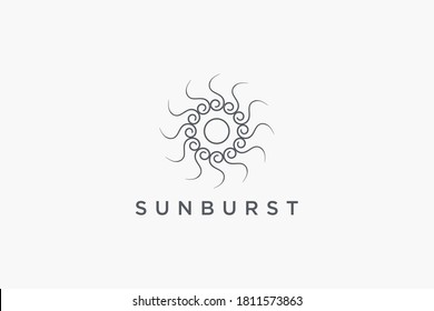 Abstract Sun Logo. Vintage Hand Drawn Sun Icon with Geometric Rays of Sunburst isolated on White Background. Usable for Nature and Branding Logos. Flat Vector Logo Design Template Element