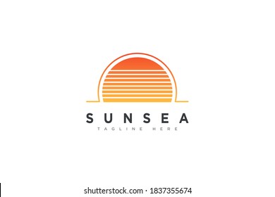 Abstract Sun Logo. Vintage Sun Icon with Geometric Striped Lines isolated on White Background. Usable for Business and Nature Logos. Flat Vector Logo Design Template Element.