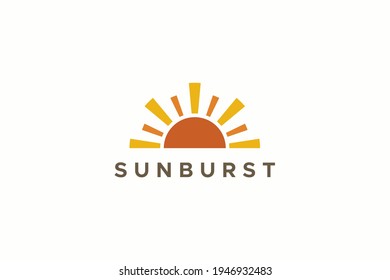 Resumen del logotipo del sol. Icono solar vintage con rayas radiales geométricas de la explosión del sol aisladas en fondo blanco. Usable para Logos de Negocios y Naturaleza. Elemento de plantilla de diseño de logotipo de vectores planos.