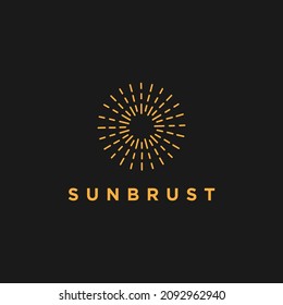 Abstract Sun Logo. Vintage Sun Icon with Geometric Radial Rays of Sunburst isolated on Black Background. Usable for Business and Nature Logos. Flat Vector Logo Design Template Element