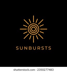 Abstract Sun Logo. Vintage Sun Icon with Geometric Radial Rays of Sunburst isolated on Black Background. Usable for Business and Nature Logos. Flat Vector Logo Design Template Element