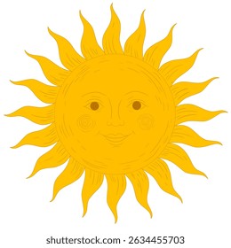 Abstract Sun in minimalist style. Design element for home decor, greeting card, wallpaper, walls and postcards. Vintage boho sun background on white background. Vector illustration