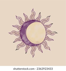 Abstract sun and moon artwork in watercolor style