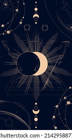 abstract sun or moon eclipse with geometric and astrology symbols