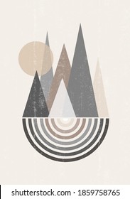 Abstract sun moon geometric mountain print boho minimalist printable wall art geometric abstract sunset print bohemian art work, vector