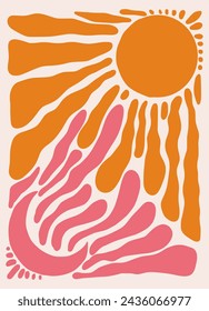 Abstract sun and moon shape poster. Hand drawn organic doodle shapes matisse style, naive art, contemporary backgrounds. Heart vector illustration