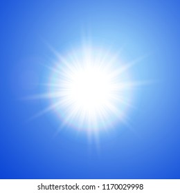 Abstract sun on blue sky - stock vector