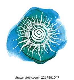 Abstract sun on cloud watercolor. Vector illustration