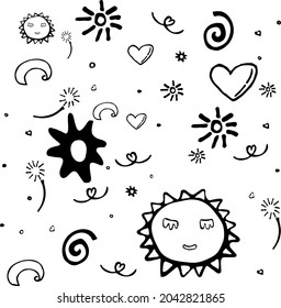 Abstracta el sol y otros rizos hechos a mano para el diseño conceptual. Ilustración de Dowdle 