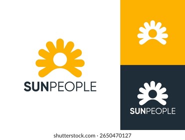 abstract sun and people negative space logo vector design