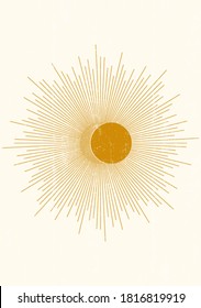 Abstract sun print boho minimalist printable wall art geometric abstract sunset print bohemian art work, vector