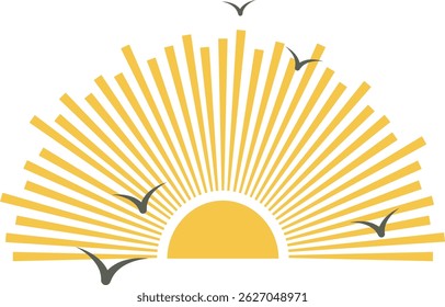 Abstract sun print boho minimalist icon. Geometric sunset print art work vector