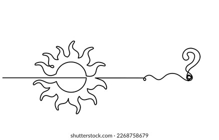 Abstract sun with question mark as line drawing on white background. Vector
