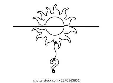 Abstract sun with question mark as line drawing on white background. Vector