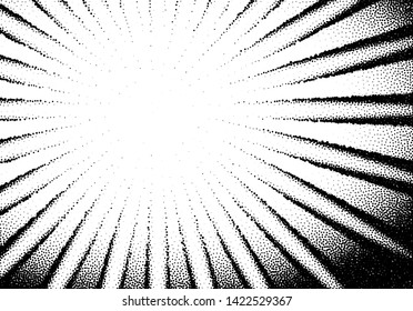 Abstract sun rays with dotwork retro or tattoo style for vintage grungy background