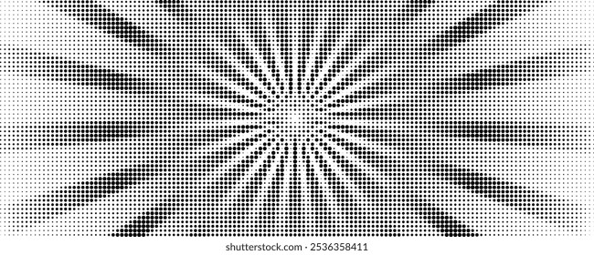 Abstract sun rays halftone background. Vector comic pattern