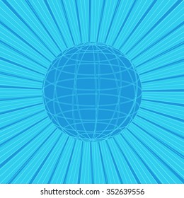 Abstract sun rays with line of globe on blue background. Vector illustration design.