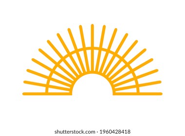 Abstract sun rays logo, linear boho style icon, sunburst illustration isolated on white background